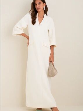 Soft Surroundings Ivory Maxi Dress with Three-Quarter Sleeves